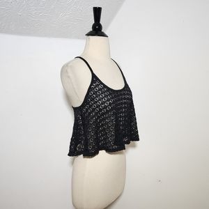 PINK Victoria's Secret Black Crochet Knit Cropped Tank Top